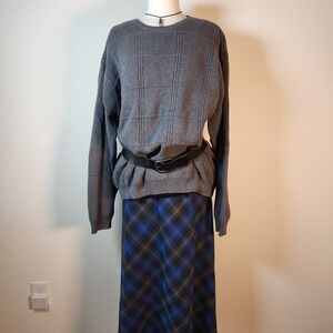 ARROW USA‎ 1851 XXL Gray Cotton Knit Sweater Plaid Grid Pullover Long Sleeve